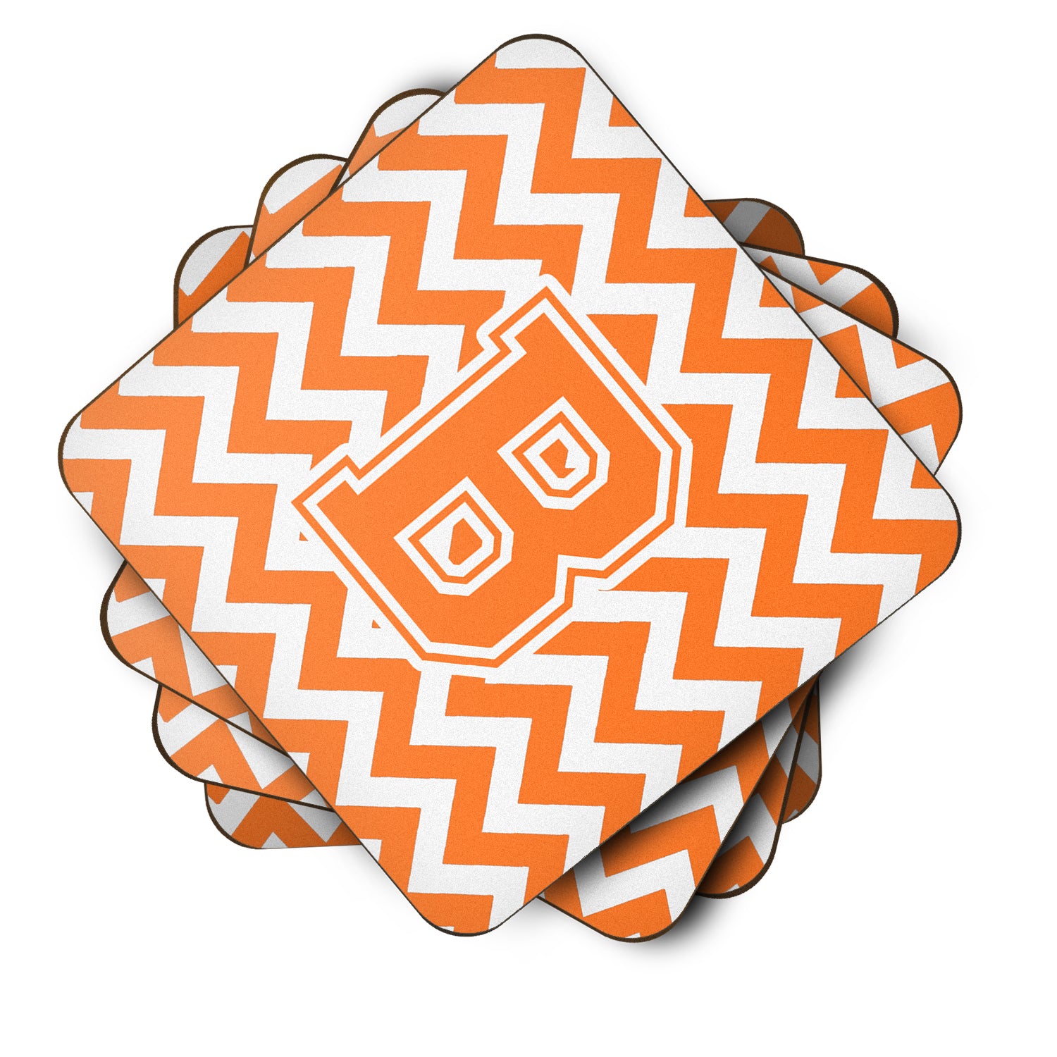 Letter B Chevron Orange and White Foam Coaster Set of 4 CJ1046-BFC - the-store.com