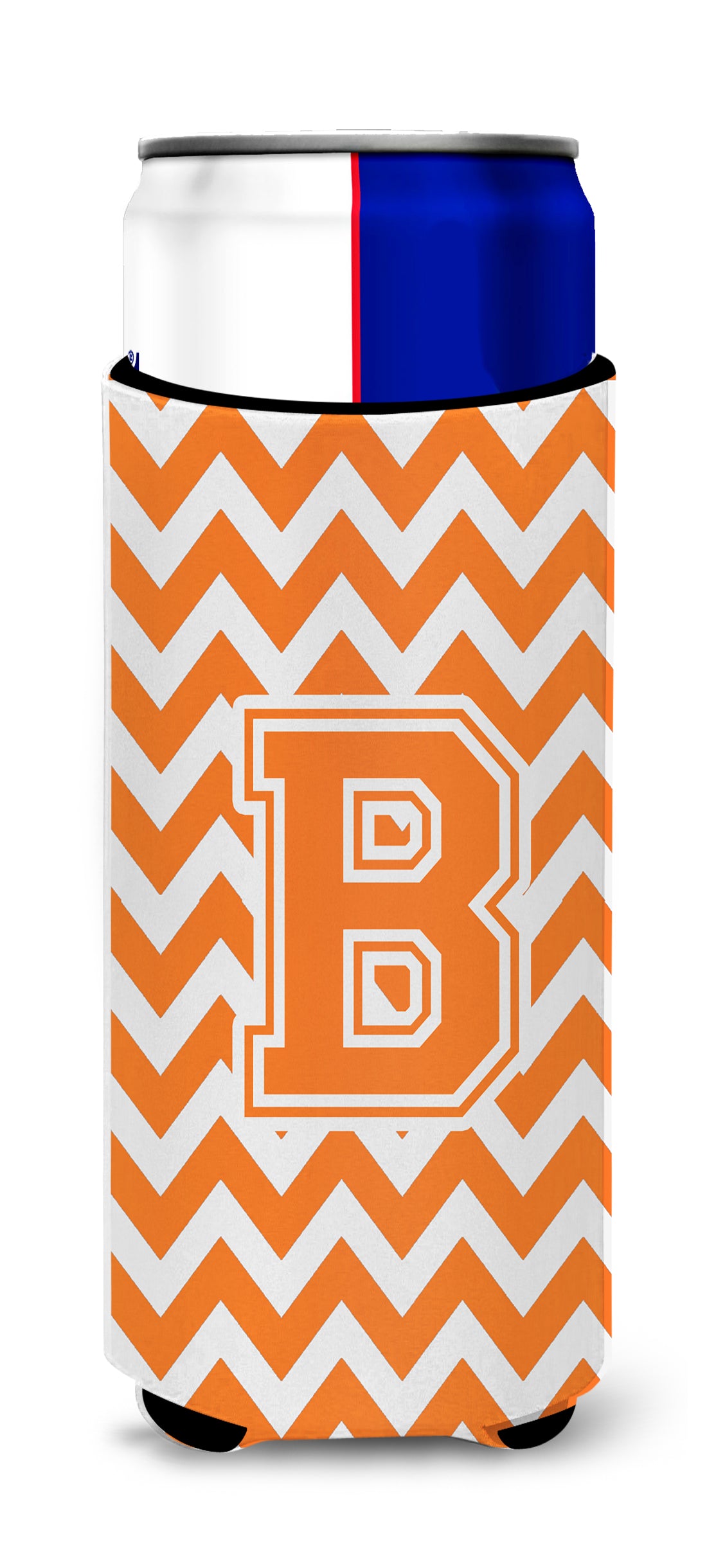 Letter B Chevron Orange and White Ultra Beverage Insulators for slim cans CJ1046-BMUK.