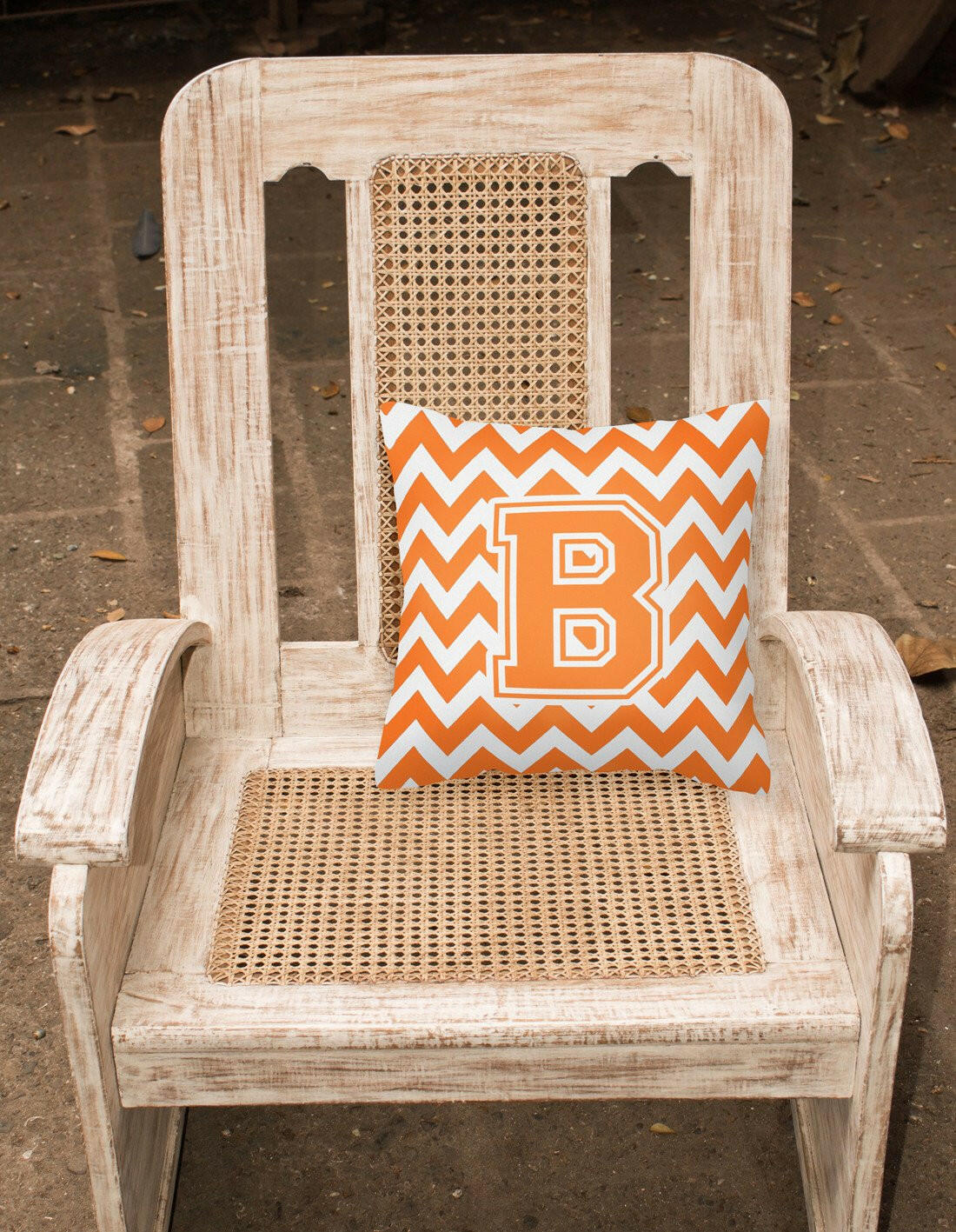 Letter B Chevron Orange and White Fabric Decorative Pillow CJ1046-BPW1414 by Caroline's Treasures