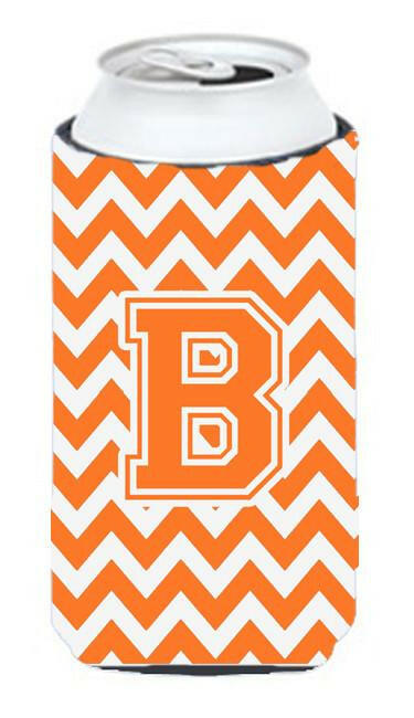 Letter B Chevron Orange and White Tall Boy Beverage Insulator Hugger CJ1046-BTBC by Caroline's Treasures