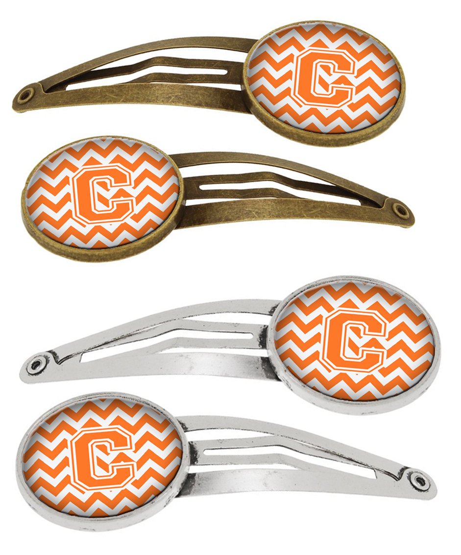 Letter C Chevron Orange and White Set of 4 Barrettes Hair Clips CJ1046-CHCS4 by Caroline's Treasures