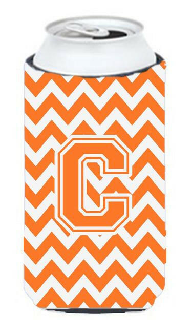 Letter C Chevron Orange and White Tall Boy Beverage Insulator Hugger CJ1046-CTBC by Caroline's Treasures