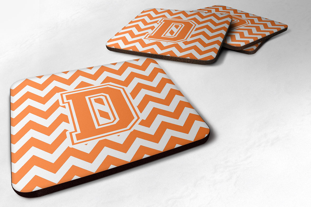 Letter D Chevron Orange and White Foam Coaster Set of 4 CJ1046-DFC - the-store.com