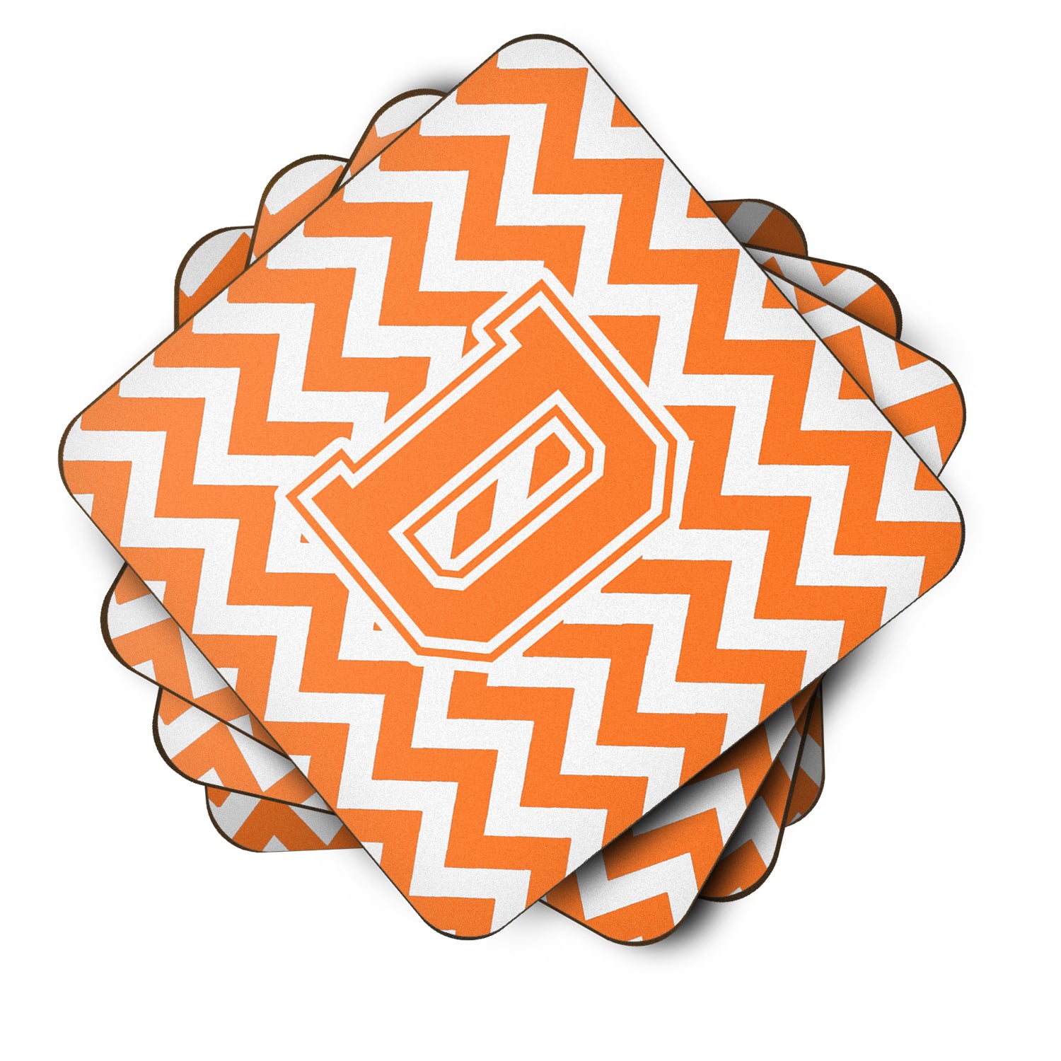 Letter D Chevron Orange and White Foam Coaster Set of 4 CJ1046-DFC - the-store.com