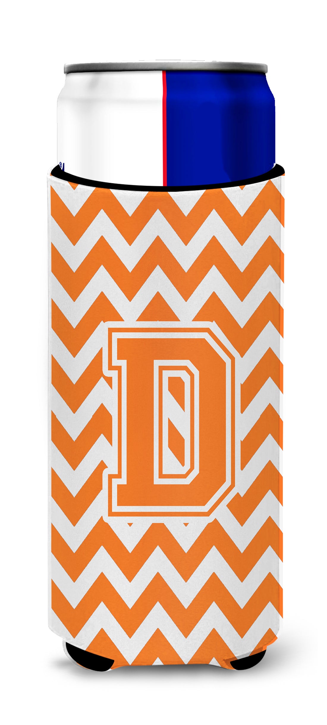 Letter D Chevron Orange and White Ultra Beverage Insulators for slim cans CJ1046-DMUK.