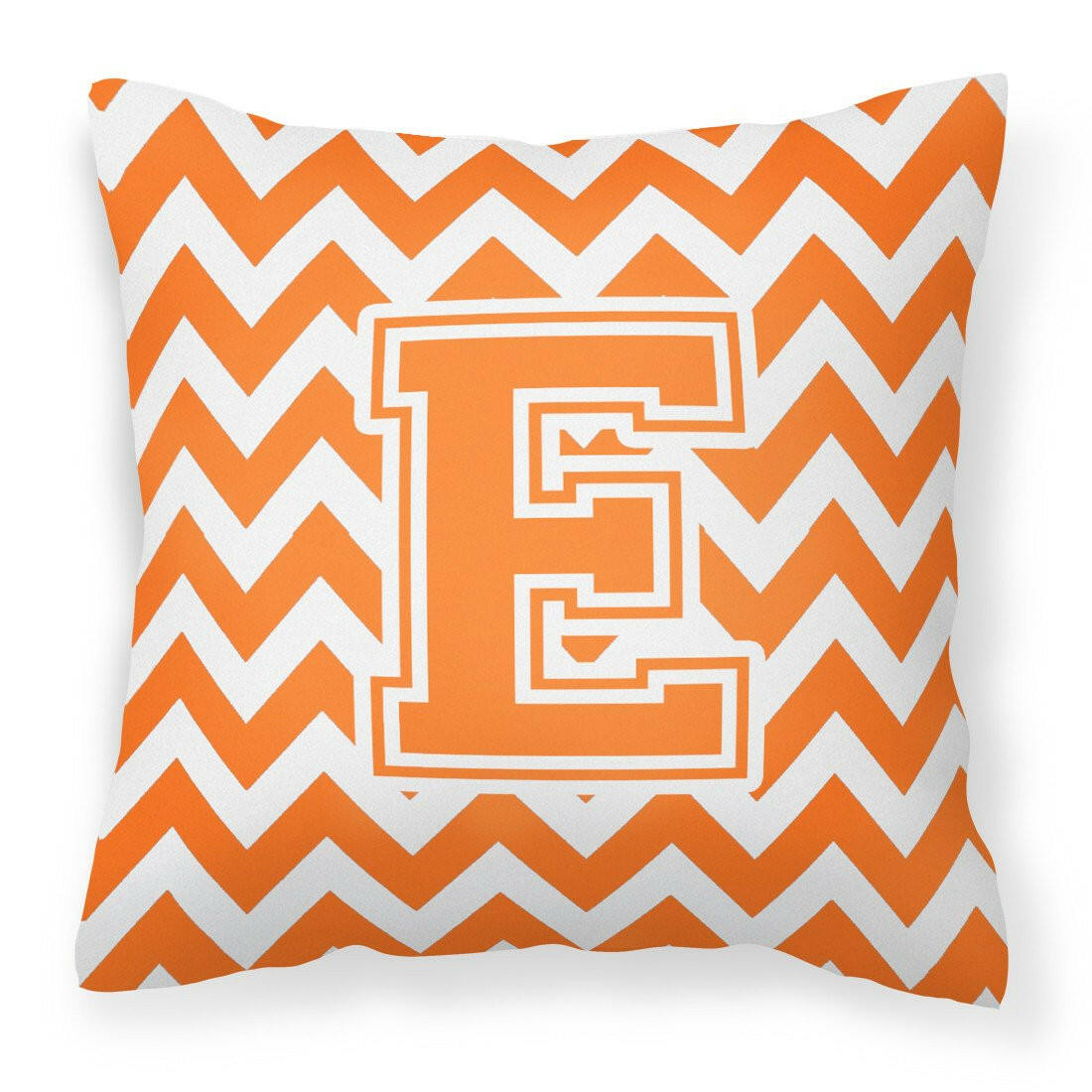 Letter E Chevron Orange and White Fabric Decorative Pillow CJ1046-EPW1414 by Caroline's Treasures