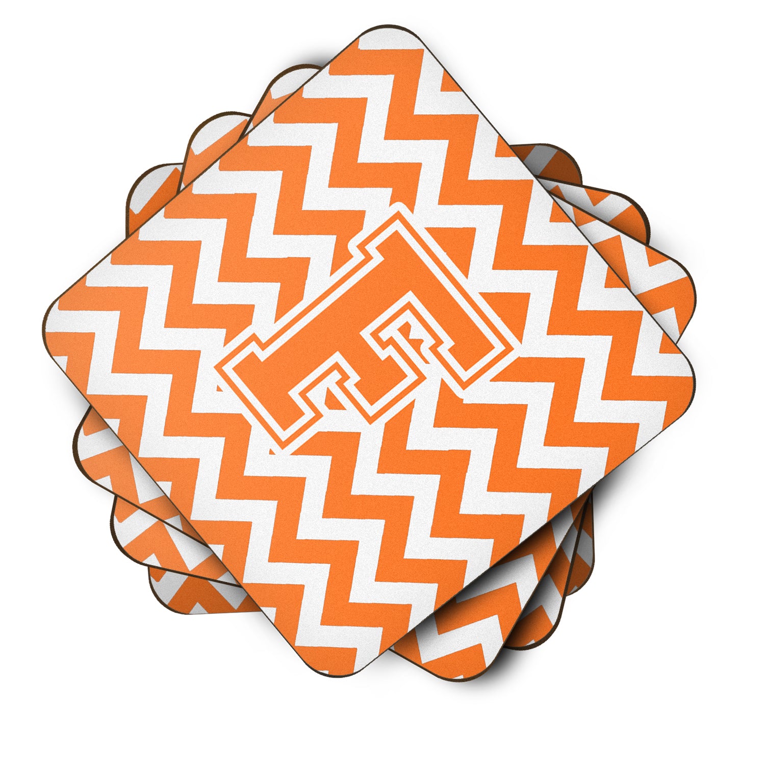 Letter F Chevron Orange and White Foam Coaster Set of 4 CJ1046-FFC - the-store.com