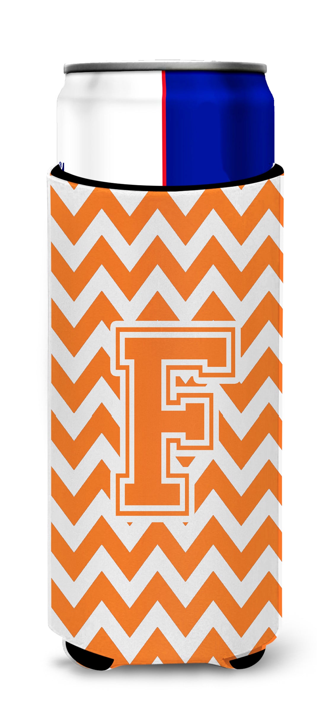 Letter F Chevron Orange and White Ultra Beverage Insulators for slim cans CJ1046-FMUK.