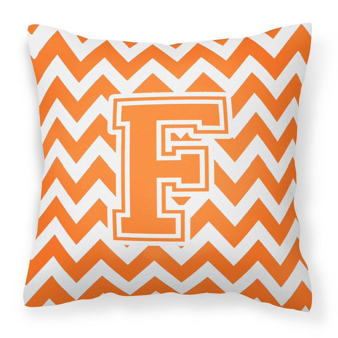 Letter F Chevron Orange and White Fabric Decorative Pillow CJ1046-FPW1414 by Caroline's Treasures