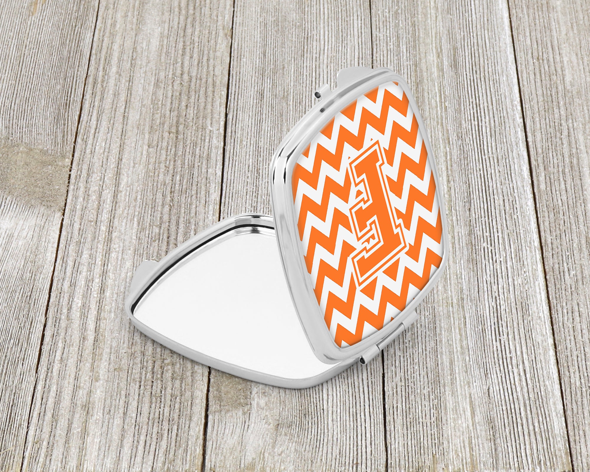 Letter F Chevron Orange and White Compact Mirror CJ1046-FSCM  the-store.com.