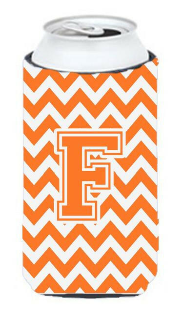 Letter F Chevron Orange and White Tall Boy Beverage Insulator Hugger CJ1046-FTBC by Caroline's Treasures