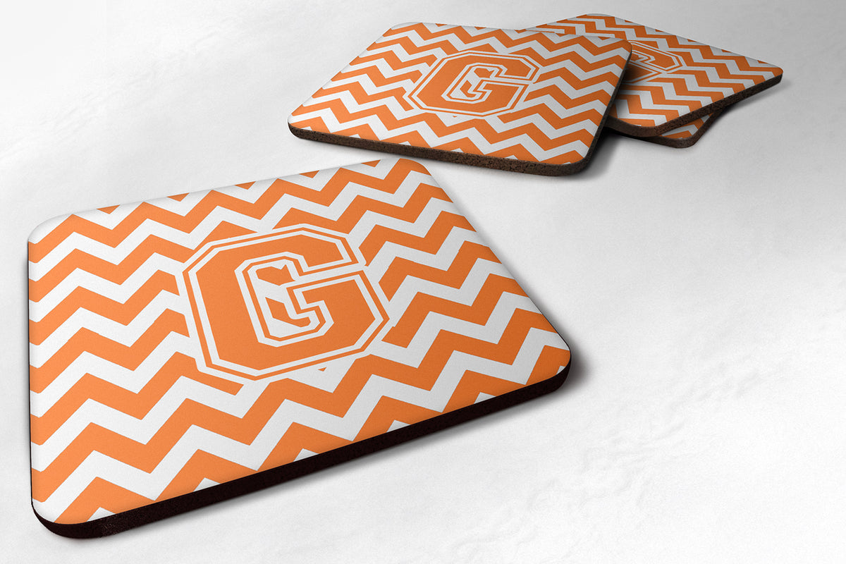 Letter G Chevron Orange and White Foam Coaster Set of 4 CJ1046-GFC - the-store.com