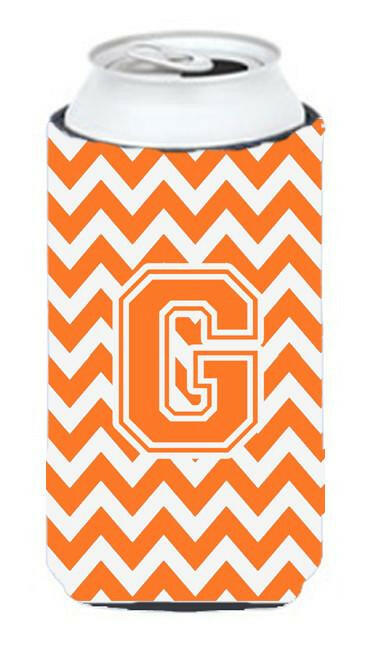 Letter G Chevron Orange and White Tall Boy Beverage Insulator Hugger CJ1046-GTBC by Caroline&#39;s Treasures