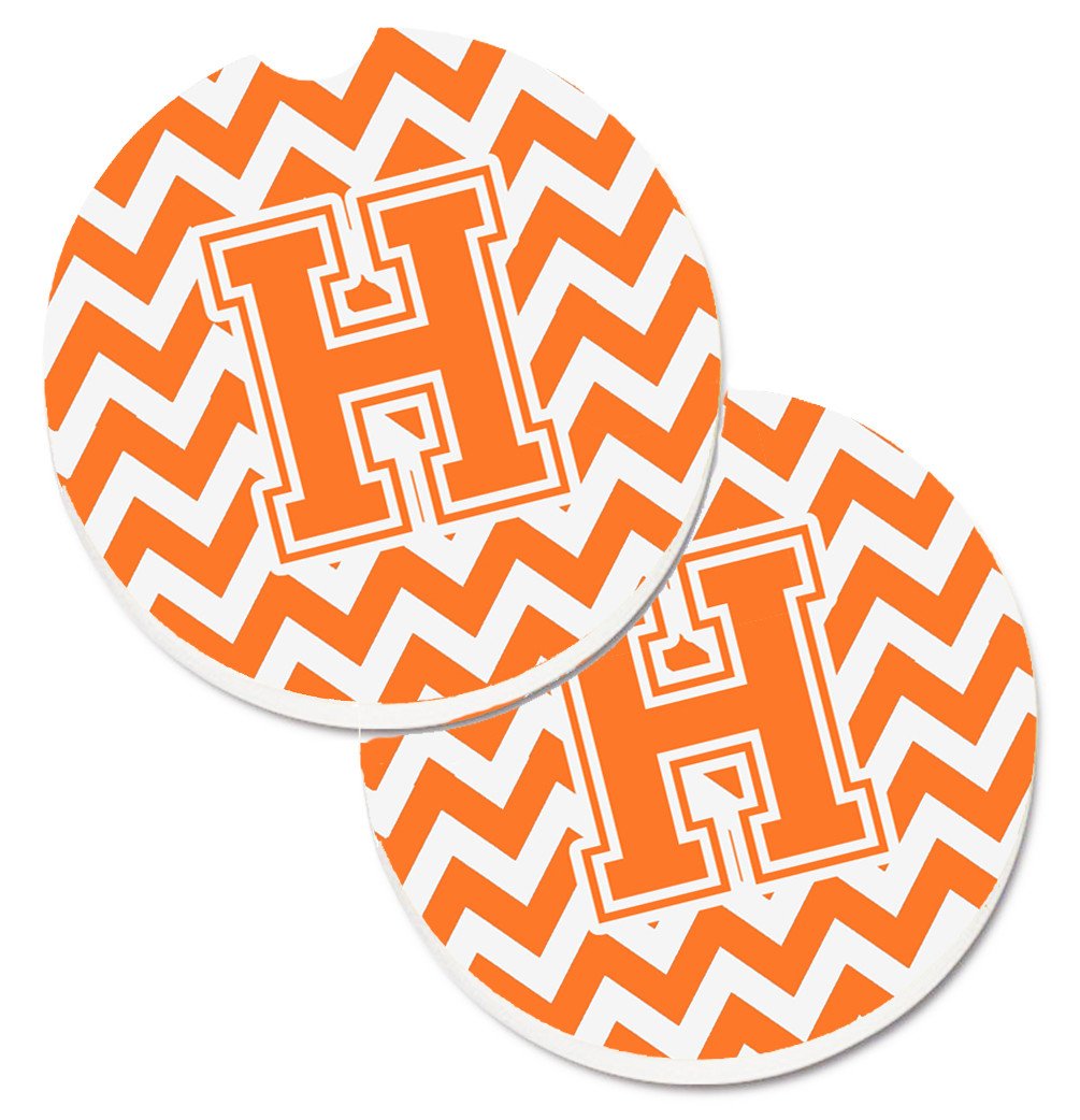 Letter H Chevron Orange and White Set of 2 Cup Holder Car Coasters CJ1046-HCARC by Caroline&#39;s Treasures