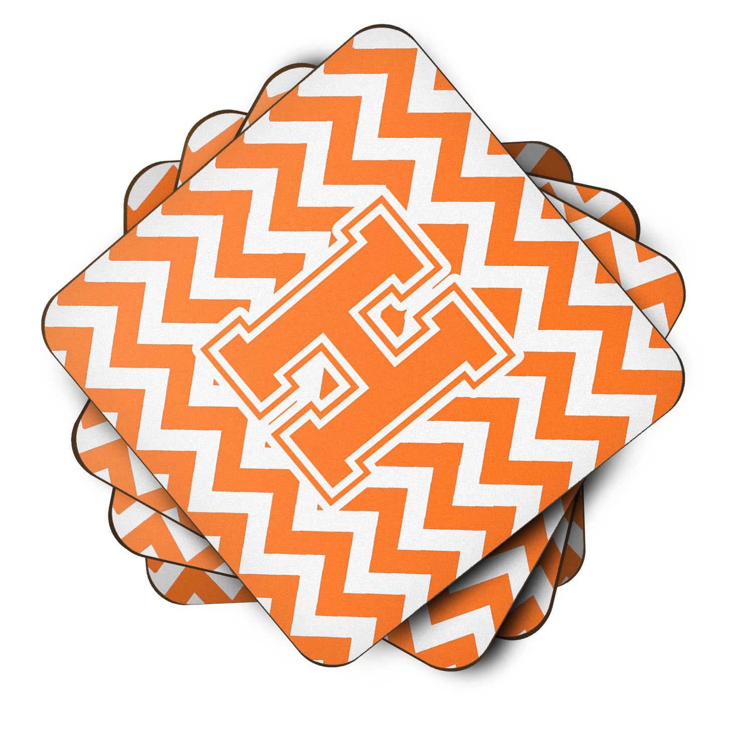 Letter H Chevron Orange and White Foam Coaster Set of 4 CJ1046-HFC - the-store.com