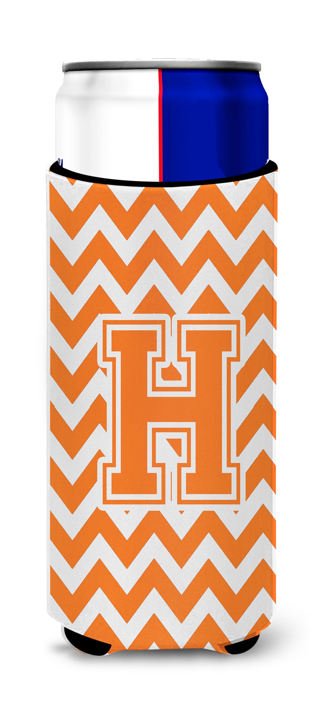 Letter H Chevron Orange and White Ultra Beverage Insulators for slim cans CJ1046-HMUK.