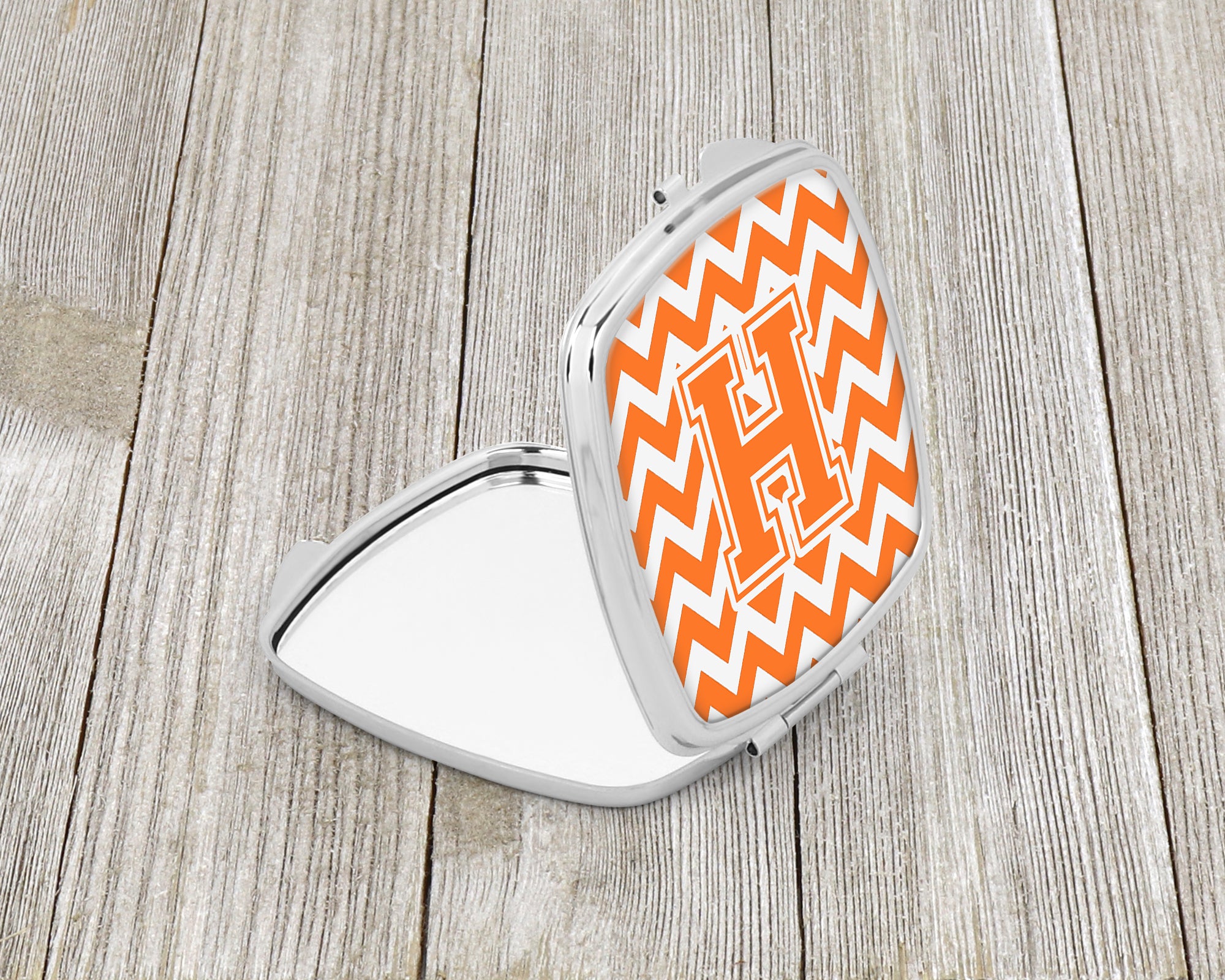 Letter H Chevron Orange and White Compact Mirror CJ1046-HSCM  the-store.com.