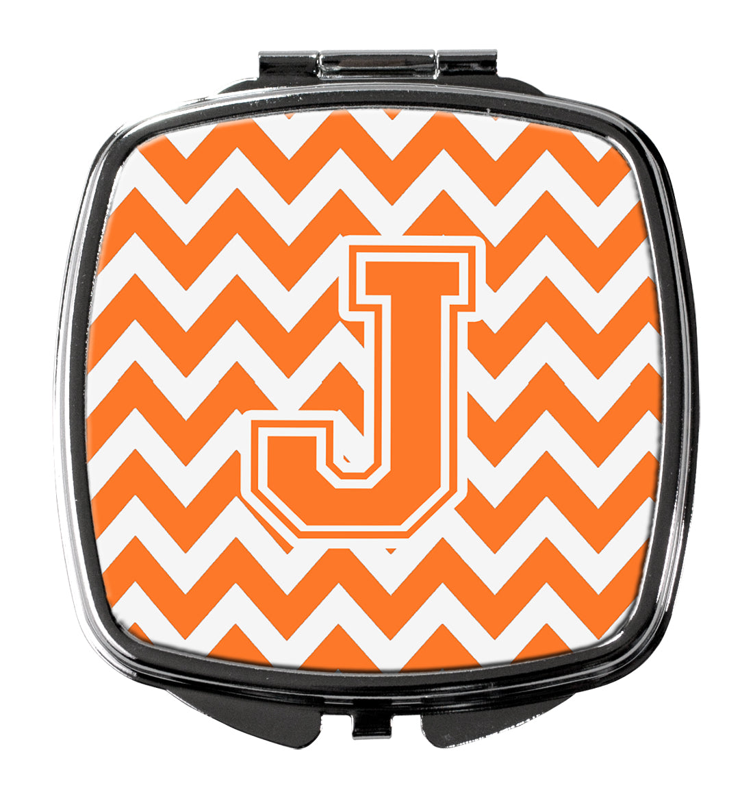 Letter J Chevron Orange and White Compact Mirror CJ1046-JSCM  the-store.com.