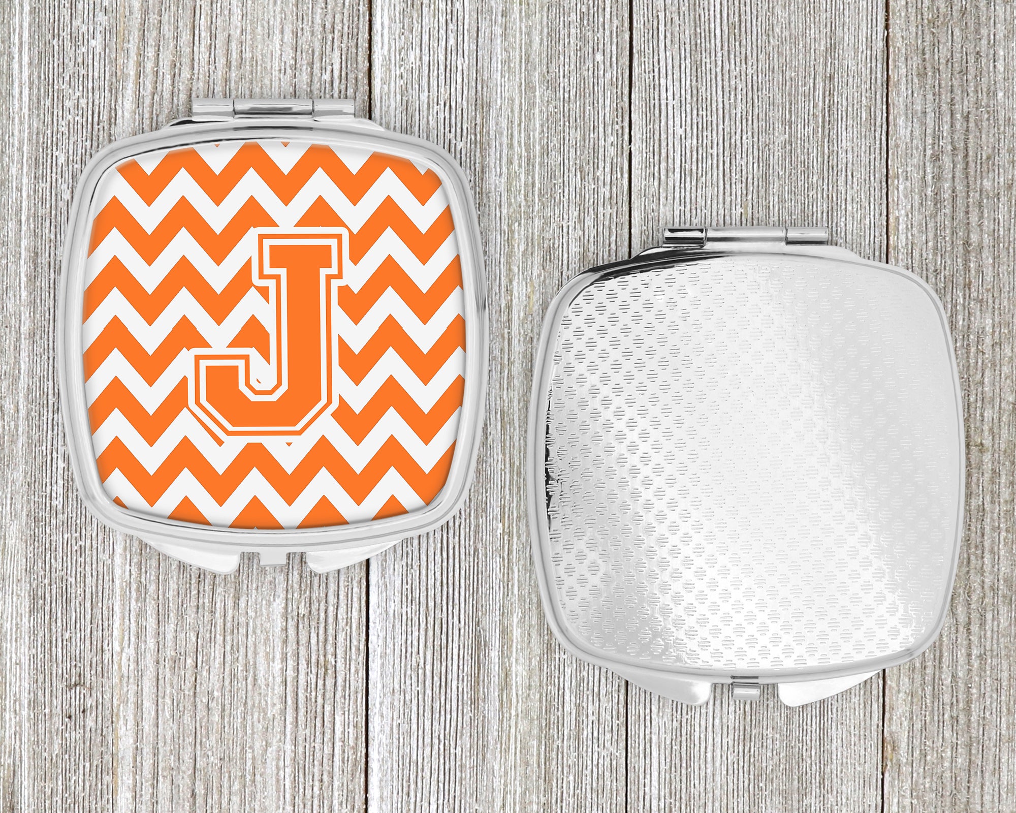 Letter J Chevron Orange and White Compact Mirror CJ1046-JSCM  the-store.com.