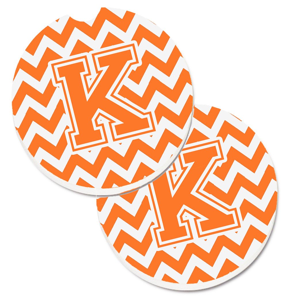 Letter K Chevron Orange and White Set of 2 Cup Holder Car Coasters CJ1046-KCARC by Caroline's Treasures