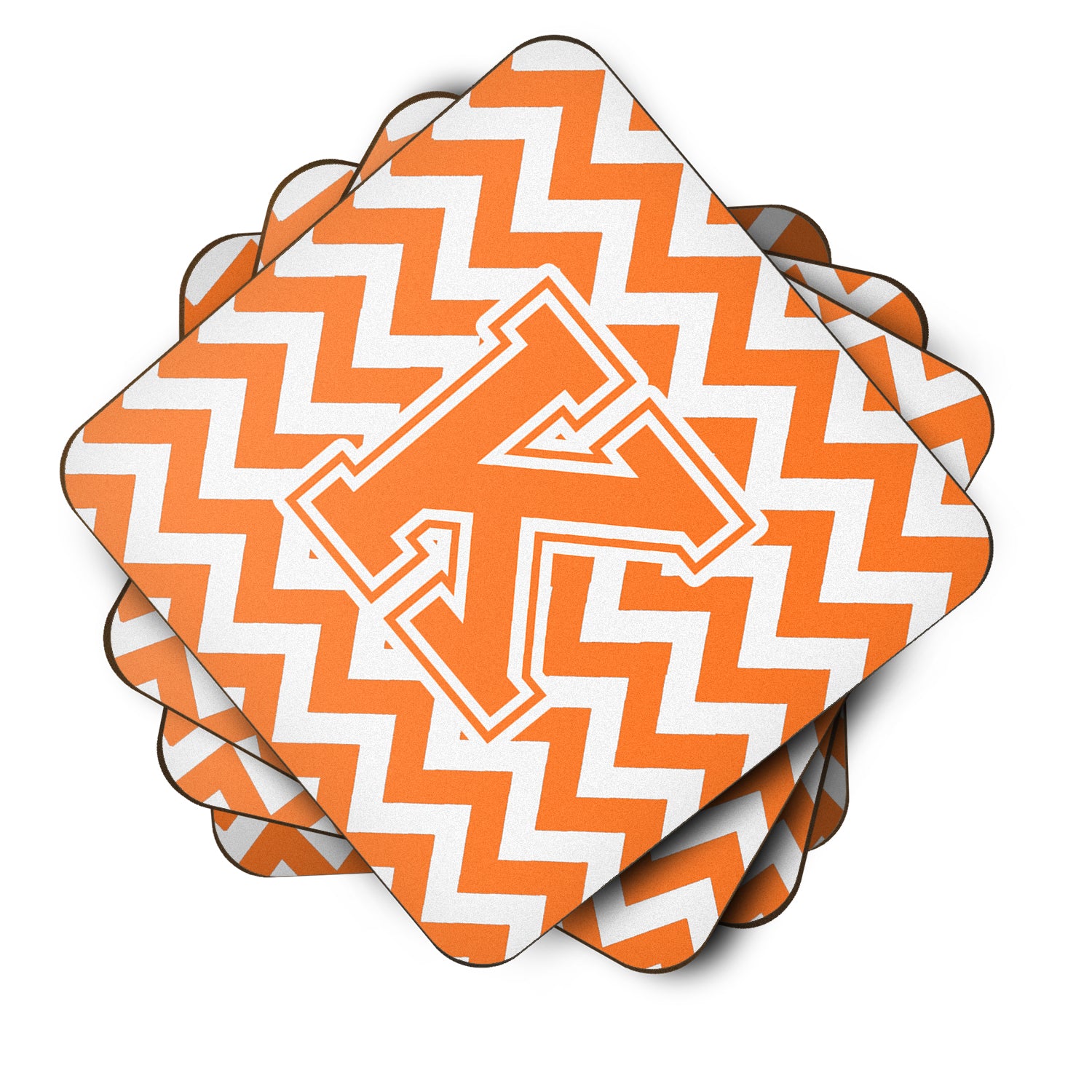 Letter K Chevron Orange and White Foam Coaster Set of 4 CJ1046-KFC - the-store.com