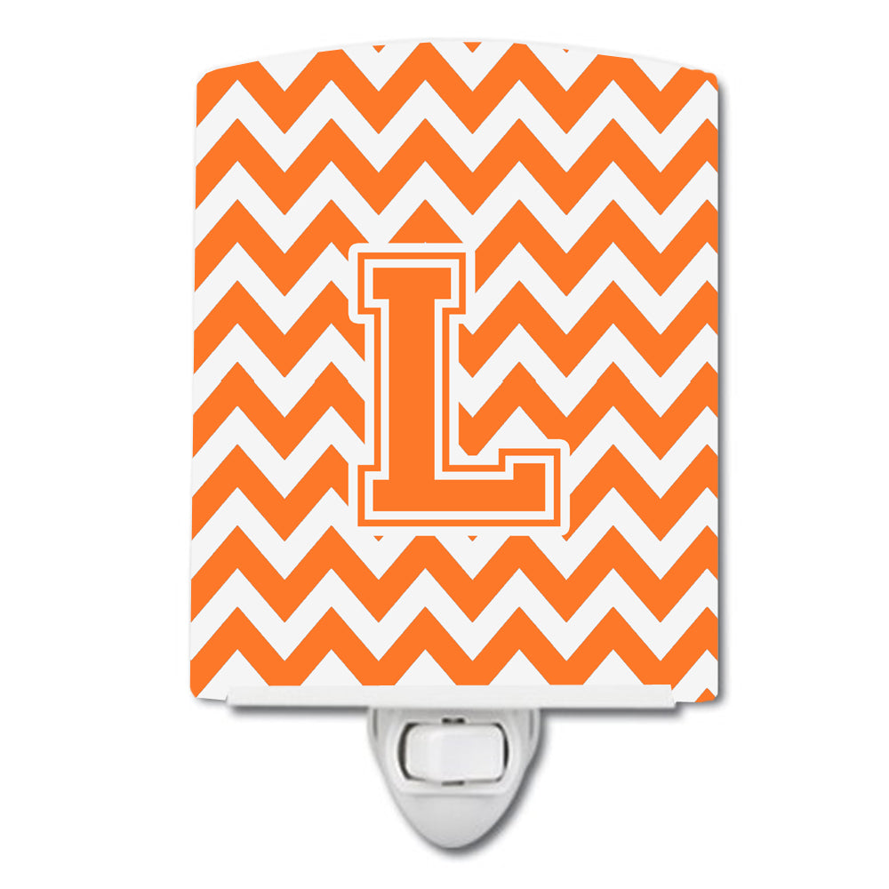 Letter L Chevron Orange and White Ceramic Night Light CJ1046-LCNL - the-store.com