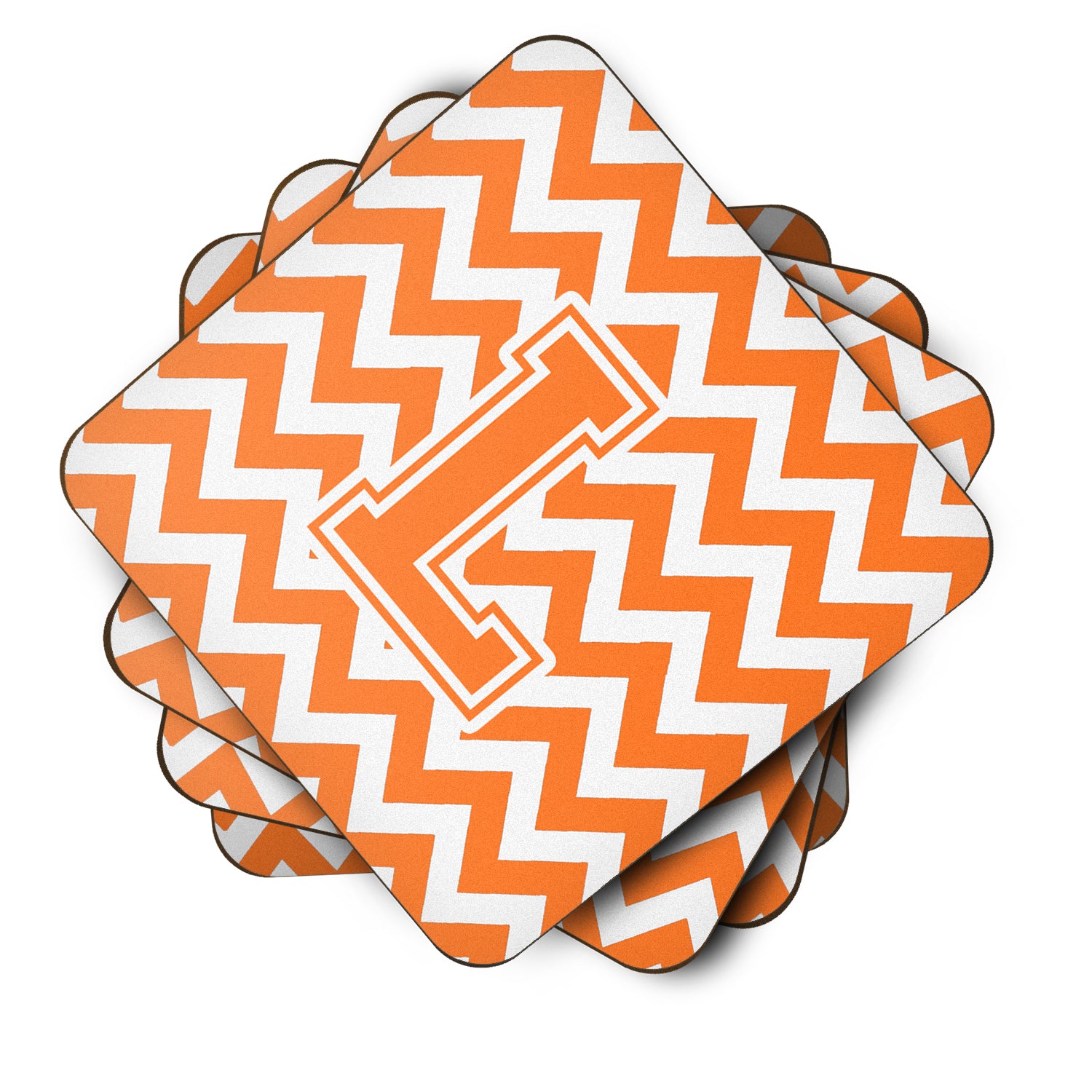 Letter L Chevron Orange and White Foam Coaster Set of 4 CJ1046-LFC - the-store.com