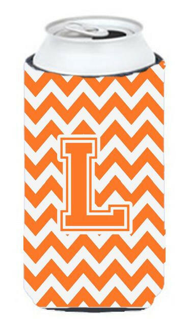 Letter L Chevron Orange and White Tall Boy Beverage Insulator Hugger CJ1046-LTBC by Caroline&#39;s Treasures