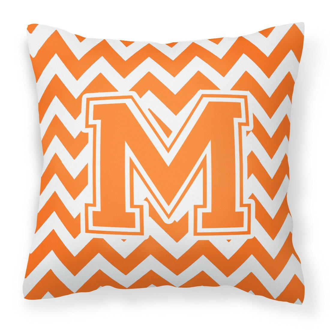 Letter M Chevron Orange and White Fabric Decorative Pillow CJ1046-MPW1414 by Caroline's Treasures