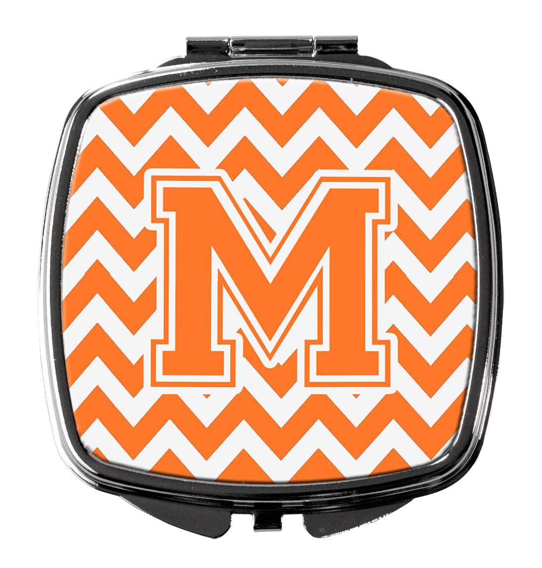 Letter M Chevron Orange and White Compact Mirror CJ1046-MSCM  the-store.com.