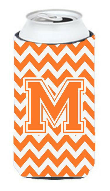 Letter M Chevron Orange and White Tall Boy Beverage Insulator Hugger CJ1046-MTBC by Caroline&#39;s Treasures