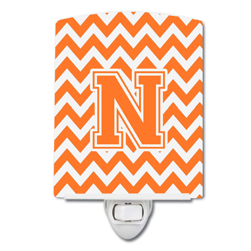 Letter N Chevron Orange and White Ceramic Night Light CJ1046-NCNL - the-store.com