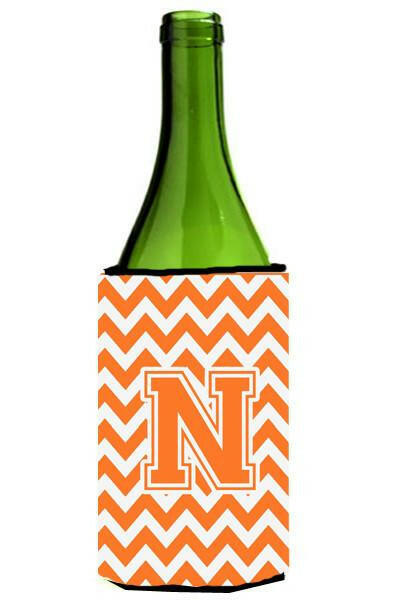 Letter N Chevron Orange and White Wine Bottle Beverage Insulator Hugger CJ1046-NLITERK by Caroline's Treasures