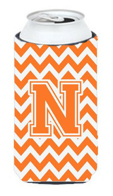 Letter N Chevron Orange and White Tall Boy Beverage Insulator Hugger CJ1046-NTBC by Caroline&#39;s Treasures