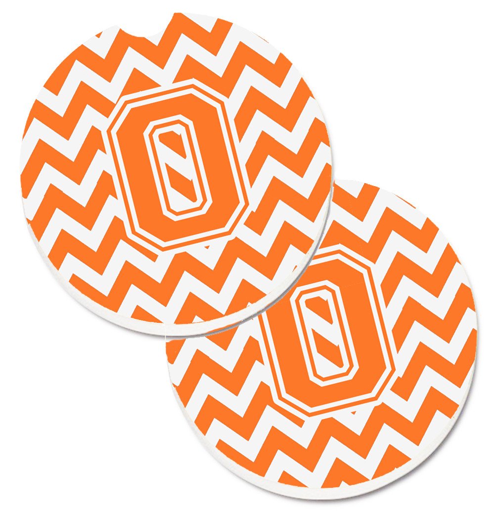 Letter O Chevron Orange and White Set of 2 Cup Holder Car Coasters CJ1046-OCARC by Caroline's Treasures