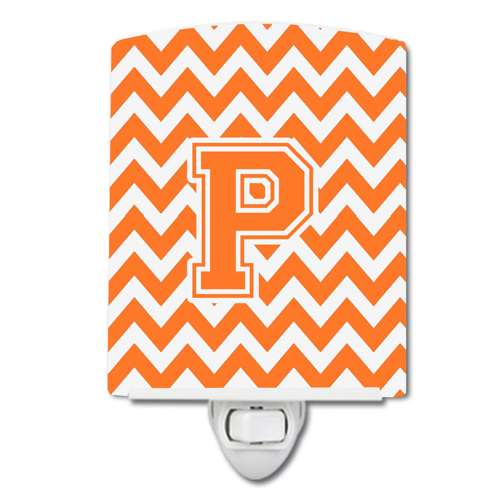 Letter P Chevron Orange and White Ceramic Night Light CJ1046-PCNL - the-store.com