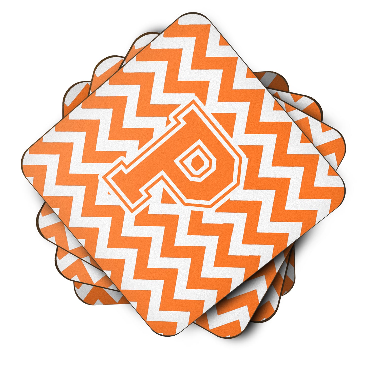 Letter P Chevron Orange and White Foam Coaster Set of 4 CJ1046-PFC - the-store.com