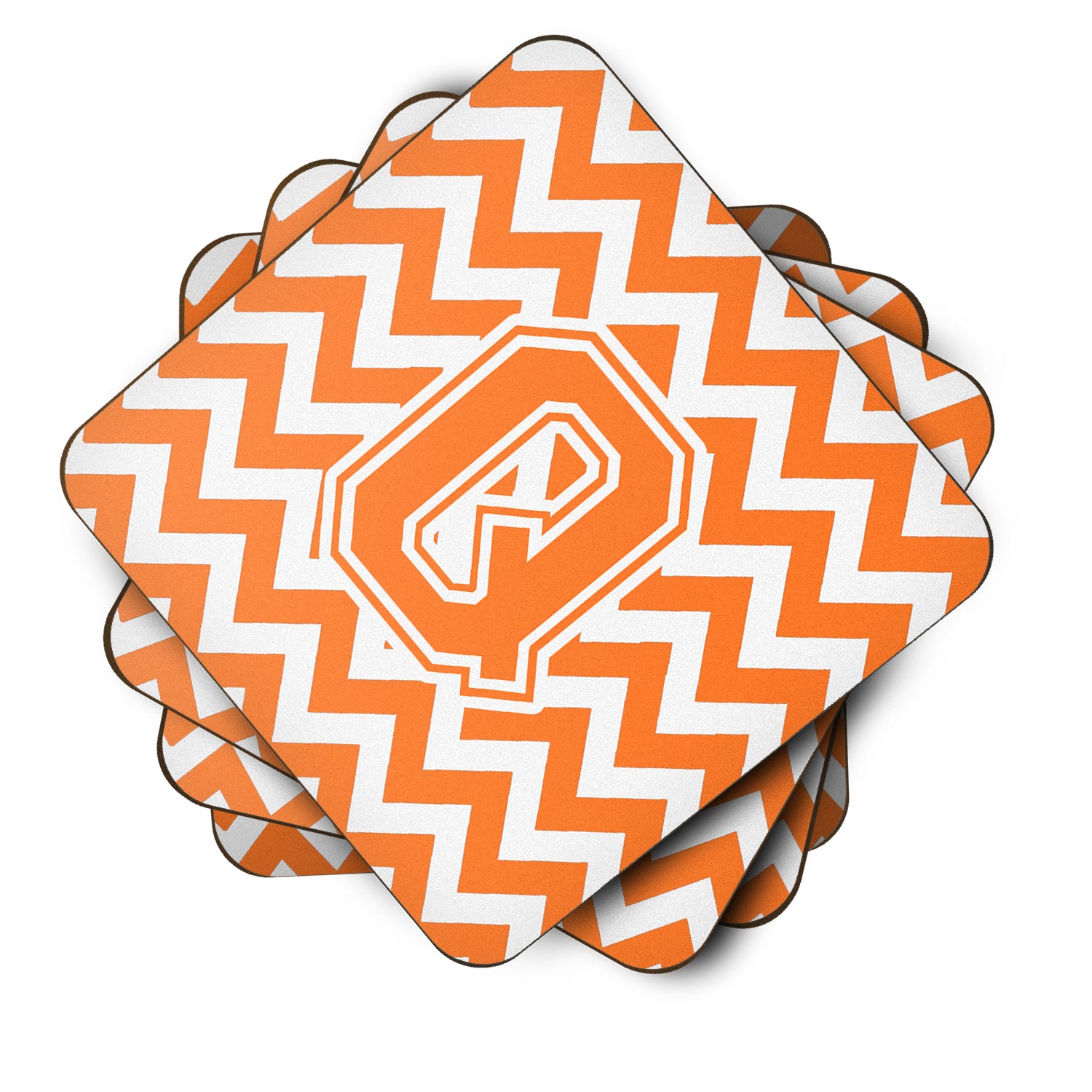 Letter Q Chevron Orange and White Foam Coaster Set of 4 CJ1046-QFC - the-store.com