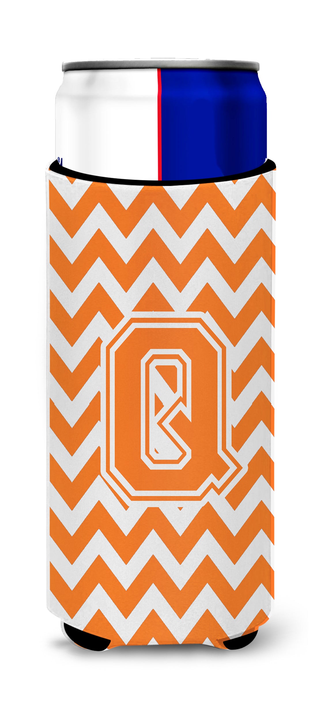 Letter Q Chevron Orange and White Ultra Beverage Insulators for slim cans CJ1046-QMUK.