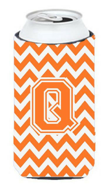 Letter Q Chevron Orange and White Tall Boy Beverage Insulator Hugger CJ1046-QTBC by Caroline&#39;s Treasures