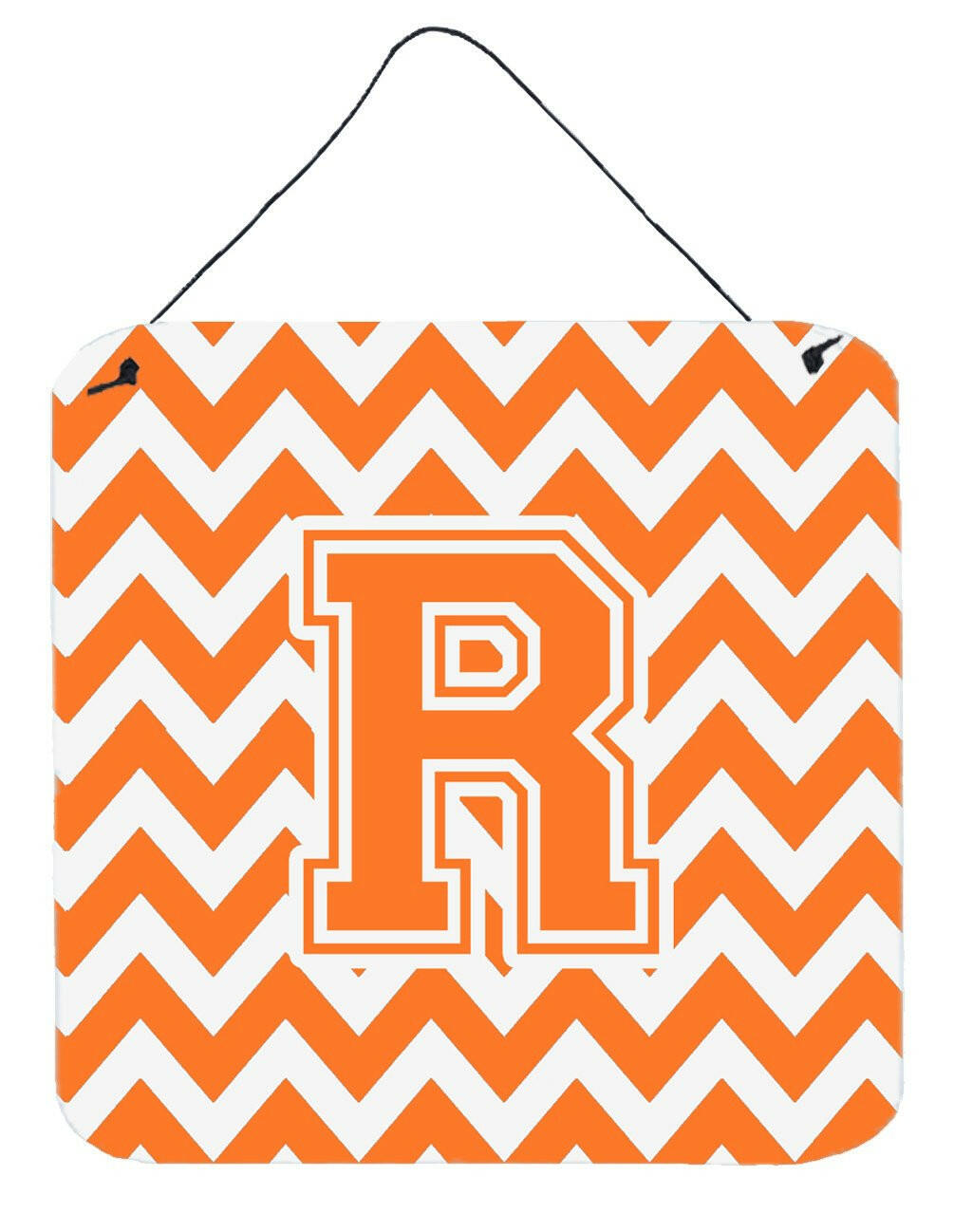 Letter R Chevron Orange and White Wall or Door Hanging Prints CJ1046-RDS66 by Caroline's Treasures