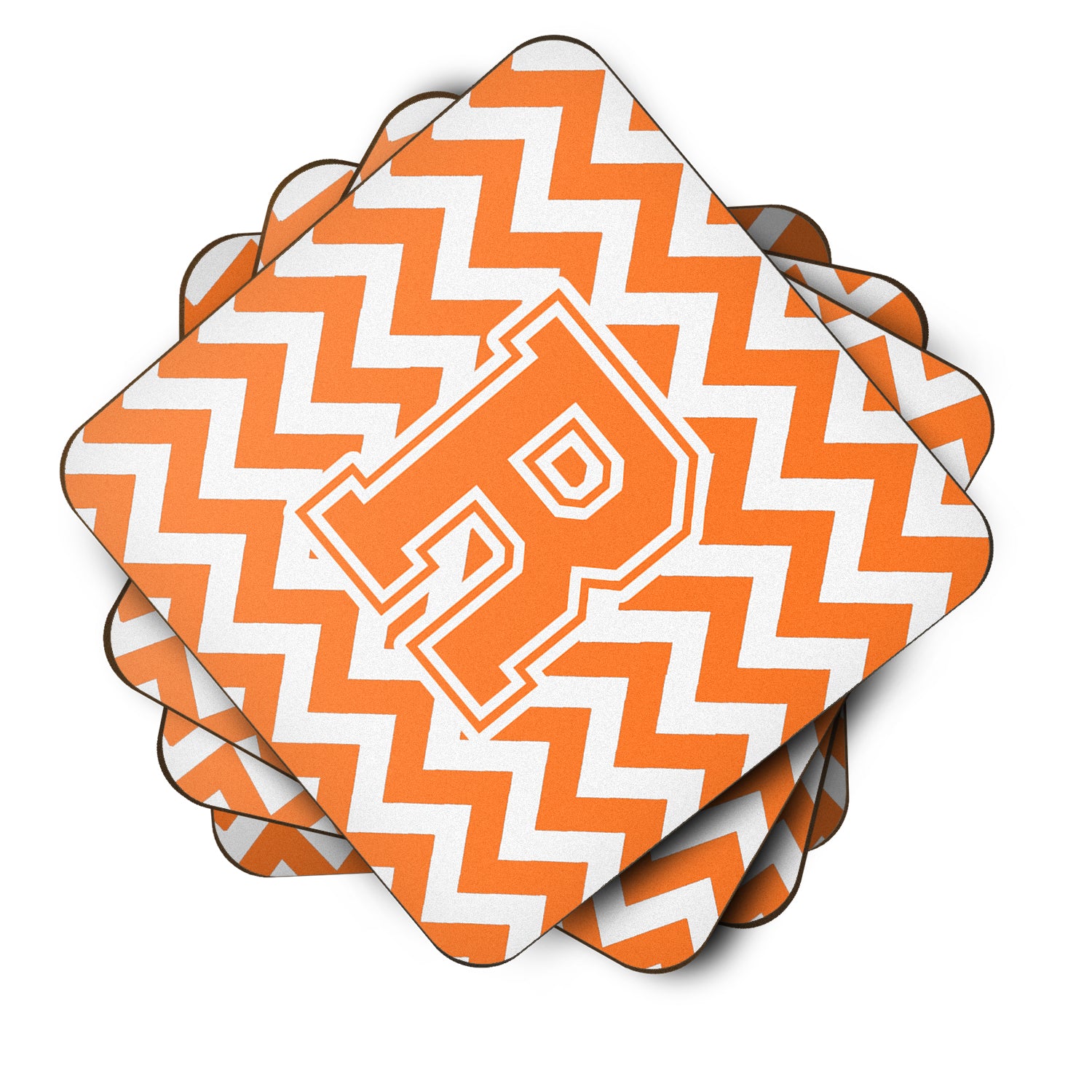 Letter R Chevron Orange and White Foam Coaster Set of 4 CJ1046-RFC - the-store.com