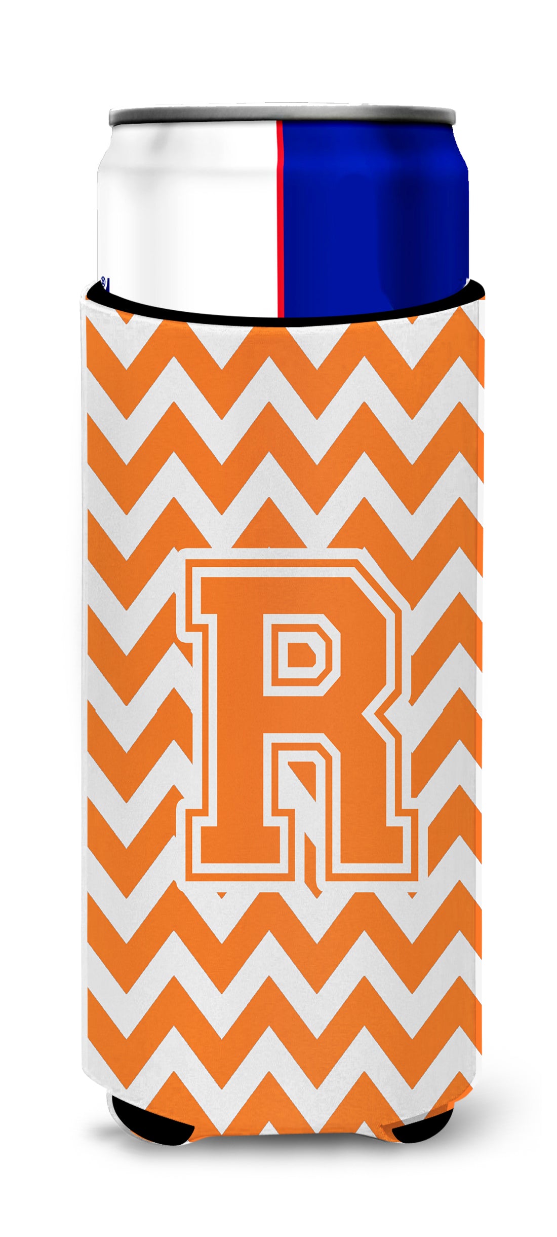 Letter R Chevron Orange and White Ultra Beverage Insulators for slim cans CJ1046-RMUK.