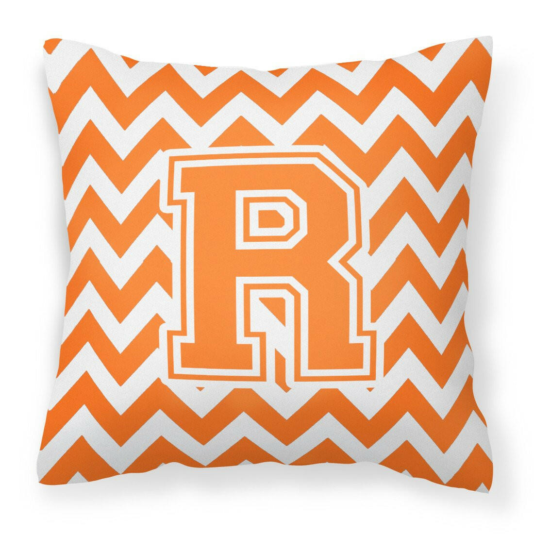 Letter R Chevron Orange and White Fabric Decorative Pillow CJ1046-RPW1414 by Caroline's Treasures