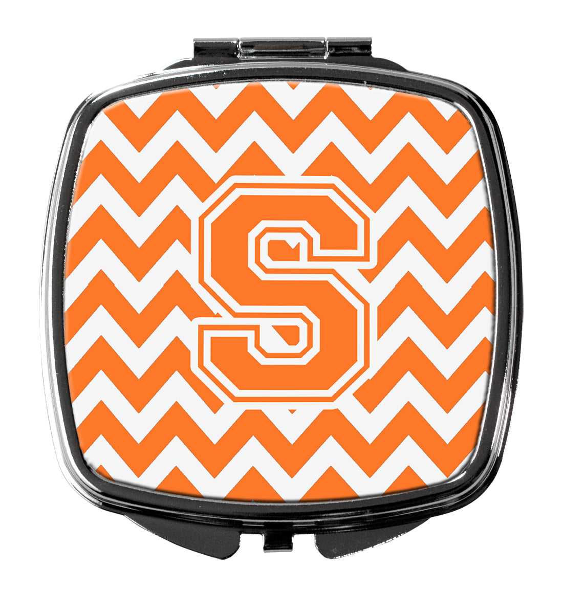 Letter S Chevron Orange and White Compact Mirror CJ1046-SSCM  the-store.com.