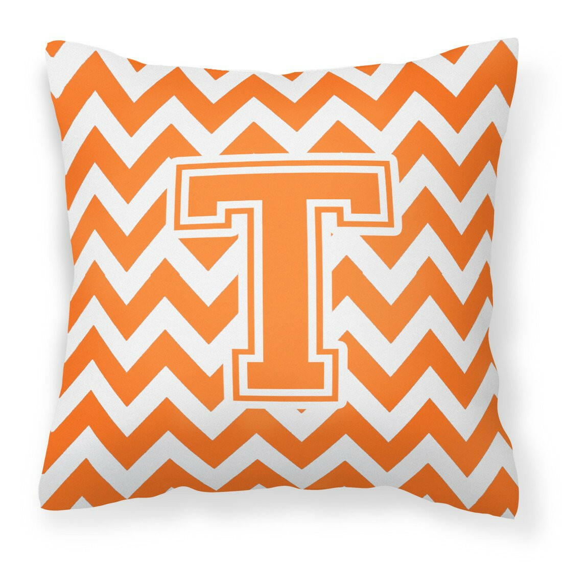 Letter T Chevron Orange and White Fabric Decorative Pillow CJ1046-TPW1414 by Caroline&#39;s Treasures