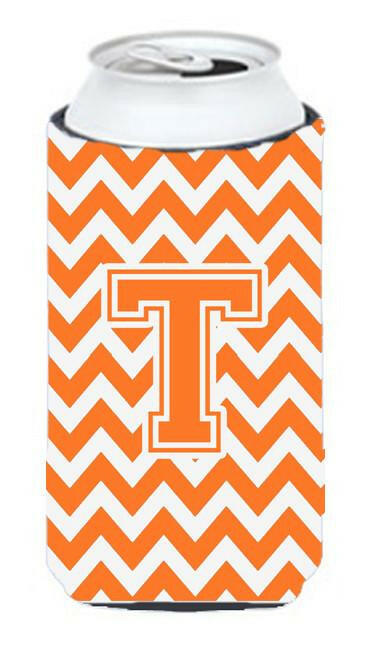 Letter T Chevron Orange and White Tall Boy Beverage Insulator Hugger CJ1046-TTBC by Caroline&#39;s Treasures