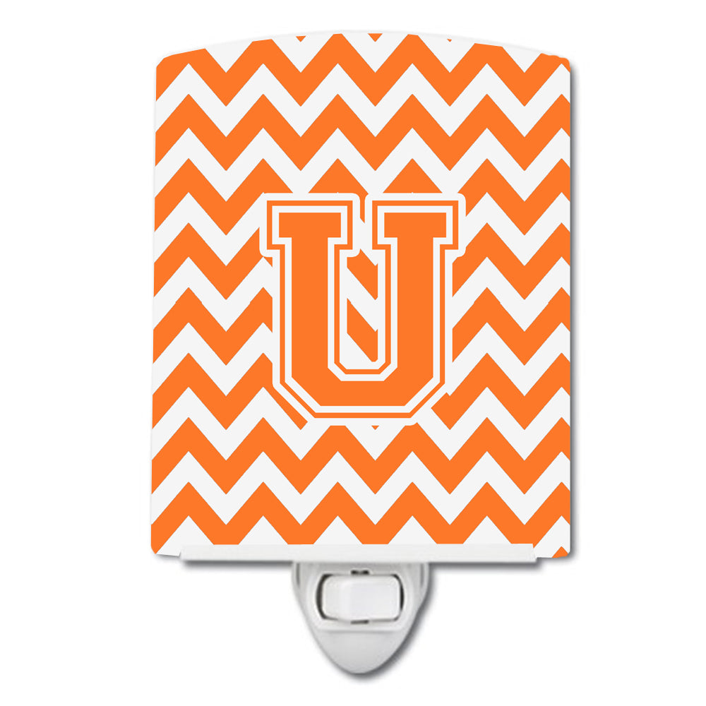 Letter U Chevron Orange and White Ceramic Night Light CJ1046-UCNL - the-store.com