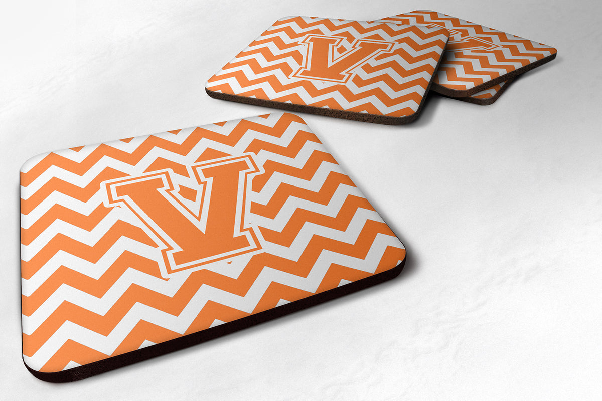 Letter V Chevron Orange and White Foam Coaster Set of 4 CJ1046-VFC - the-store.com