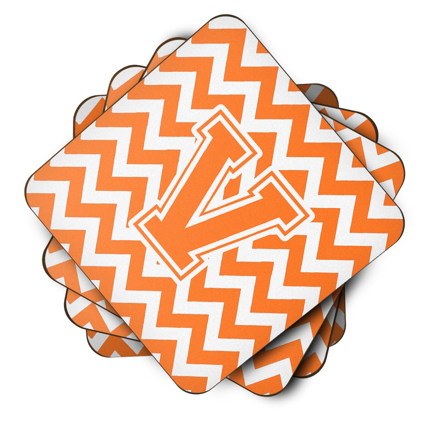 Letter V Chevron Orange and White Foam Coaster Set of 4 CJ1046-VFC - the-store.com